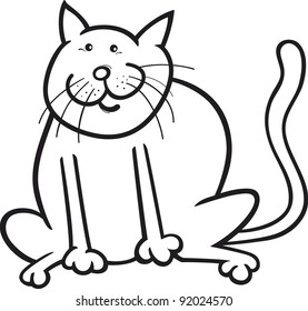 cartoon coloring page illustration of funny sitting cat
