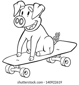 Cartoon coloring piggy on a skateboard.