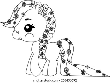 Cartoon coloring.
Cartoon pony is walking.