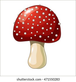 Cartoon coloured mushroom isolated on white background. Amanita. Fly-agaric. Vector illustration. EPS 10. 