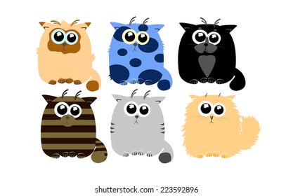 Cartoon colourful and funny  cat set 