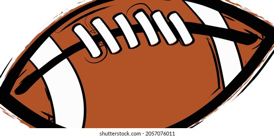 Cartoon, comic American football on green grass field. Sport team game cup. Rugby ball day. Funny super bowl weekend party. USA, sport finale, school games or on street. Vector background