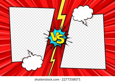 Cartoon comic background with blank place for your design. Fight versus. Comics book colorful competition or challenge poster mockup. Retro Pop Art style. Vector illustration