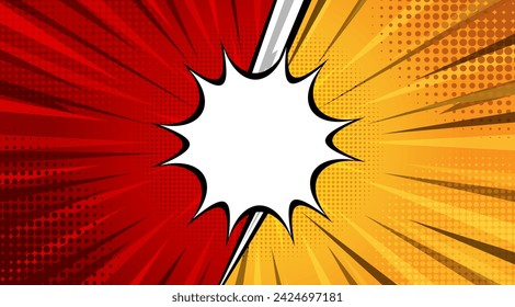 Cartoon comic background. Fight red and yellow. Comic book colorful competition poster with halftone elements. Retro Pop Art Style. Vector illustration