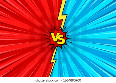 Cartoon comic background. Fight versus. Comics book colorful competition poster with halftone elements. Retro Pop Art style. Vector illustration.