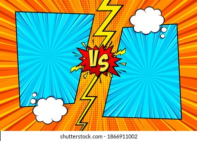 Cartoon comic background. Fight versus. Comics book colorful competition poster with halftone elements. Retro Pop Art style. Vector illustration.