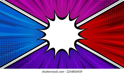 Cartoon comic background. Fight versus. Comics book colorful competition poster with halftone elements. Retro Pop Art style. Vector illustration.