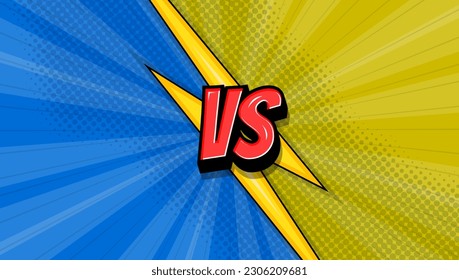Cartoon comic background. Fight versus. Comics book colorful competition poster with halftone elements. Retro Pop Art style.