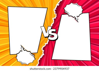 Cartoon comic background. Fight versus. Comics book colorful competition poster with torn paper element. Retro Pop Art style. Vector illustration