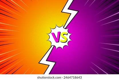 Pelea de fondo de historietas de dibujos animados versus cómic cartel colorido de la competencia con Elementos de medio tono. Ilustración vectorial eps 10.