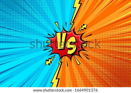 Cartoon comic background. Fight versus. Comics book colorful competition poster with halftone elements. Retro Pop Art style. Vector illustration.