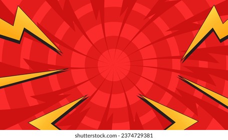 Fondo de historietas de dibujos animados, caricatura del libro de historietas rojas de arte pop. fondo cómico con abstracto de medio tono de patrón de punto. Ilustración vectorial de medio tono. Fondo vintage para el texto de superhéroe cómico, burbuja de habla, 