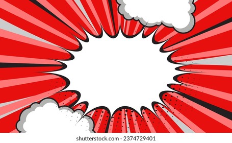 Cartoon Comic Hintergrund, Pop Art Red Comics Buch Cartoon. Comic Hintergrund mit Punkt-Muster abstrakt. Vektorhalftongrafik. Vintage-Hintergrund für Comic-Superheld-Text, Sprachblase, 