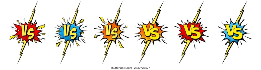 Cartoon comic background. Vs, fight versus. Comics book colorful competition poster with halftone elements. Retro Pop Art style. Vector illustration