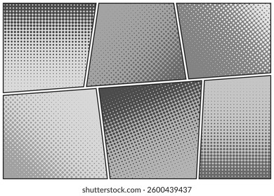 Cartoon comic backgrounds set. Comics book black and white poster with halftone elements. Retro Pop Art style. Vector illustration