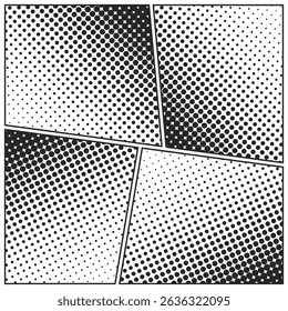 Cartoon comic backgrounds set. Comics book black and white poster with halftone elements. Retro Pop Art style. Vector illustration
