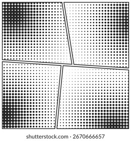 Cartoon comic backgrounds set. Comics book black and white poster with halftone elements. Retro Pop Art style. Vector illustration