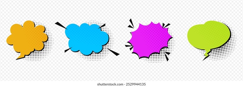  Cartoon comic blank speech bubbles on halftone background in retro pop art style. Collection of dialog and communication speech texts or isolated speech bubbles.clip art speech bubble colorful collec