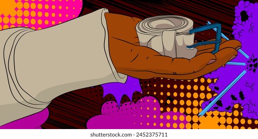 Cartoon, comic book human hands holding Men's Belts. Retro vector comics pop art design.