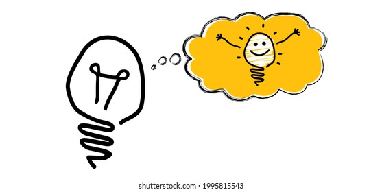 Lámpara eléctrica de cerebro cómico, nube de burbujas de habla con idea de lámpara. Icono o signo de la bombilla del vector. Pancarta brillante sobre la educación de bombillas ligeras o el pictograma de invención.