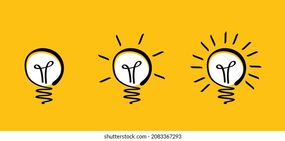 Cartoon, comic brain electric lamp idea doodle. Brilliant lightbulb education or inventionicon or  pictogram banner. FAQ, business loading concept. Fun vector light bulb icon or sign ideas. 