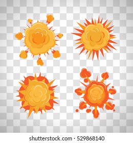 Cartoon comic burst or explosion set. Bang or bomb blast vector fire splash set on the transparent background.
