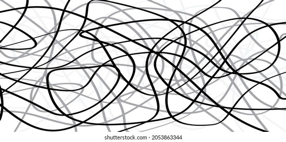 Cartoon, comic chaos, chaotic wavy line pattern, mesh, seamless. Kris, scratch drawn together. Flat vector draw wave stripe lines. 