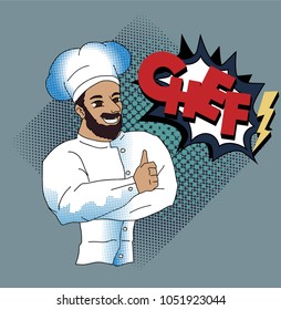 cartoon comic chef on halftone background.handsome chef.