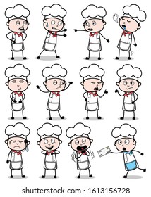 Cartoon Comic Chef Poses - Set of Concepts Vector illustrations