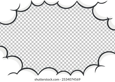 Cartoon comic clouds frame on transparent background. Vector illustration