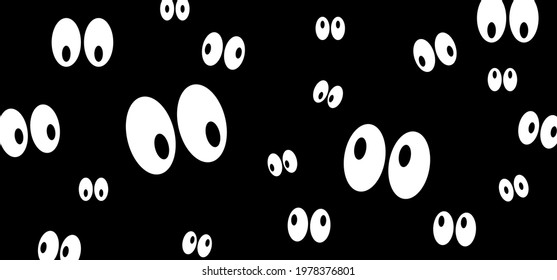 Cartoon, Comic Creepy Spooky Eyes In The Darkness. Eyes For Halloween Party. Flat Vector Monster, Spook Pictogram. Eyes Sparkle In The Dark,