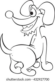 cartoon comic dog contour, vector, isolated on white