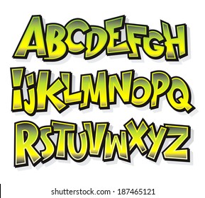Cartoon Comic Doodle Font Alphabet. Vector