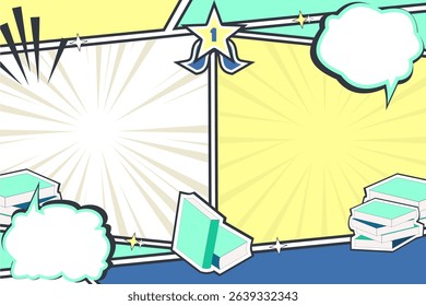 Cartoon Comic Education Template with Books and Achievement, Colorful Comic Style Education Background with Achievement Elements,  creative comic book layout with a focus on education and success