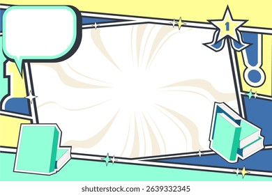 Cartoon Comic Education Template with Books and Achievement, Colorful Comic Style Education Background with Achievement Elements,  creative comic book layout with a focus on education and success