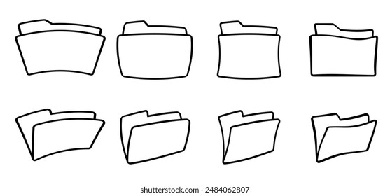 Cartoon, comic file management concept. Computer files directory, line pattern. Folders organised in a system of storage. Scheme made from empty maps. Folder with network. Computing map. Data storage.