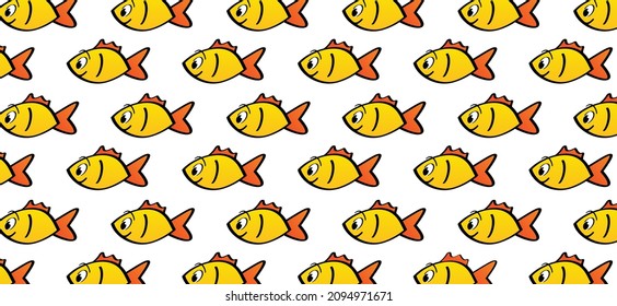 cartoon, comic fish bowl or aquarium. Goldfish in a bowl. Fishbones or fishbone sign. Swims underwater. Vector swimming in the sea pattern, background banner, ocean icon or pictogram.