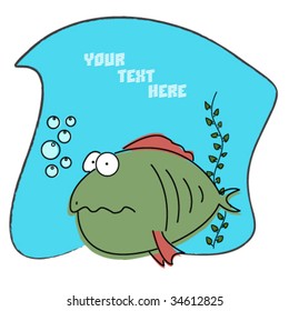 Cartoon comic funny fish with thought bubble for greeting card. For more different fishes visit my portfolio.