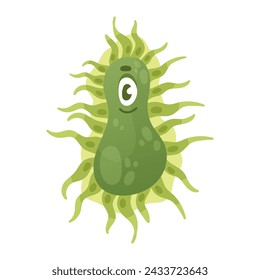 Cartoon comic germ disease microorganism, kawaii microbe pathogen bacteria virus with funny face isolated on white