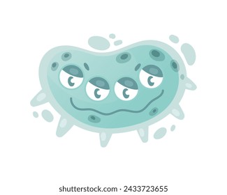 Cartoon comic germ disease microorganism, kawaii microbe pathogen bacteria virus with funny face isolated on white