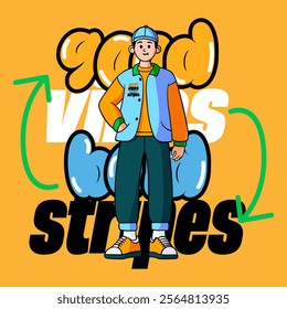 Cartoon comic good vibes streetwear typography illustration