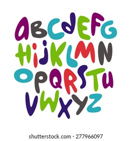 Cartoon comic graffiti font alphabet. Vector