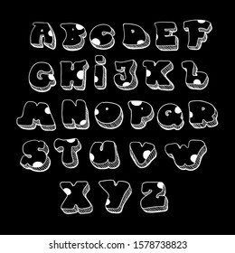Cartoon comic graffiti font. Hand lettering sketch alphabet Black white Vector.