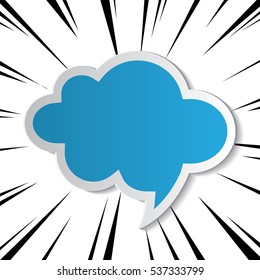 Cartoon comic graphic design for explosion blast dialog box blue background.