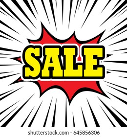 Cartoon comic graphic design for explosion blast dialog box background with sound SALE.