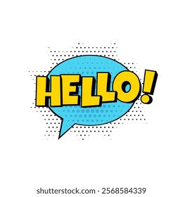 Cartoon comic greeting speech bubble cloud shape with dotted pattern. Hello word comment sound effect. Vector chat message or dialogue speech frame. Communication expression text box POP art style