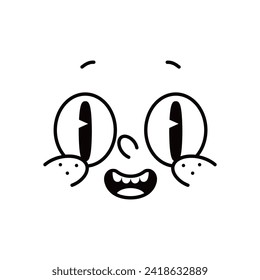 Cartoon comic groovy face emotion, funny wow emoji character expresses astonishment or amazement. Vector retro cute facial expression with wide-open eyes and mouth capture surprise or admiration