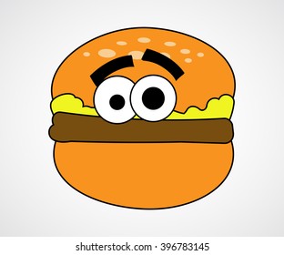 Cartoon comic hamburger vector symbol isolated on background