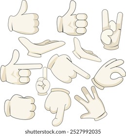 Cartoon Comic Hands gesture and gloves vector icon set.