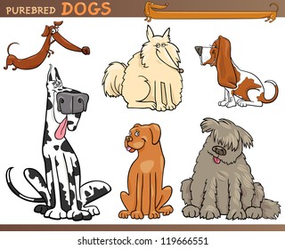 Cartoon Comic Illustration of Canine Breeds or Purebred Dogs Set
